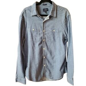 American Eagle Prep Blue‎ Black White Striped Button Up Shirt Men's Size Large